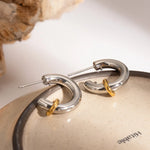 Load image into Gallery viewer, Two Tone Classic C Dual Ring Hoop Earrings
