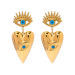 Load image into Gallery viewer, 18k Evil Eye Heart Dangle Earrings