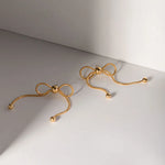 Load image into Gallery viewer, 18k Dainty Feminine Chain Bow Earrings