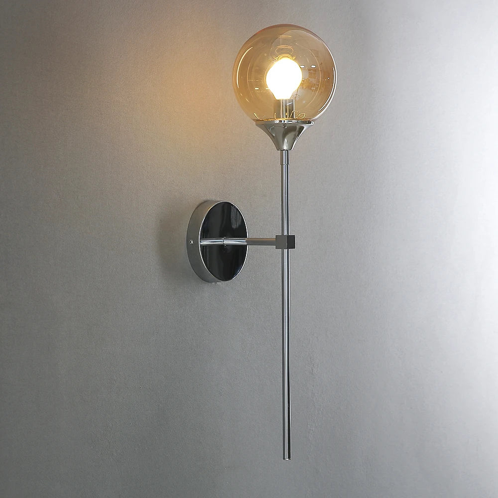 Modern Glass Globe Wall Lamp Light Fixture in Silver Frame