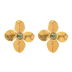 Load image into Gallery viewer, 18k Green Stone Floral Stud Earrings