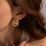 Load image into Gallery viewer, 18k Textured Dual Squircle Earrings
