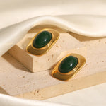 Load image into Gallery viewer, 18k Green Oval Opal Rectangle Earrings