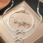 Load image into Gallery viewer, Feminine Bow Herringbone Chain Necklace, Bracelet, and Earring Set