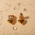 Load image into Gallery viewer, 18k Dainty Diamond Heart Dangle Earrings