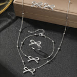 Load image into Gallery viewer, Feminine Bow Satellite Chain Necklace, Bracelet, Earrings, and Ring Set