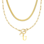 Load image into Gallery viewer, 2pc Paperclip Initial Toggle Clasp & Herringbone Necklace Set