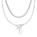 Load image into Gallery viewer, 2pc Paperclip Initial Toggle Clasp & Herringbone Necklace Set