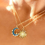 Load image into Gallery viewer, Sun & Moon Necklace Set Layered Celestial Necklace