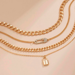 Load image into Gallery viewer, 4 Piece Chain Necklace Set Retro Lock Pin Chain Set