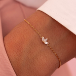 Load image into Gallery viewer, Triple Zirconia Flower Chain Bracelet