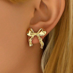Load image into Gallery viewer, White Gold Bow Earrings Bow Pattern Stud Earrings