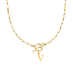 Load image into Gallery viewer, Paperclip Letter Initial Circle Lock Clasp Necklace