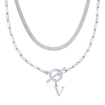 Load image into Gallery viewer, 2pc Paperclip Initial Toggle Clasp & Herringbone Necklace Set