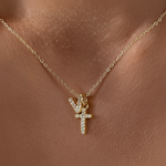Load image into Gallery viewer, Dainty Diamond Initial & Cross Necklace