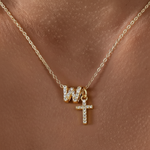 Load image into Gallery viewer, Dainty Diamond Initial & Cross Necklace