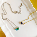 Load image into Gallery viewer, Dainty Dual Birthstone Heart Necklace
