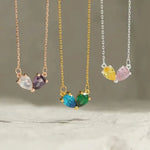 Load image into Gallery viewer, Dainty Dual Birthstone Heart Necklace