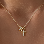 Load image into Gallery viewer, Dainty Diamond Initial & Cross Necklace