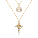 Load image into Gallery viewer, 2pc 14k Diamond Cross Crown & Initial Necklace Set