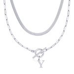 Load image into Gallery viewer, 2pc Paperclip Initial Toggle Clasp & Herringbone Necklace Set