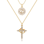 Load image into Gallery viewer, 2pc 14k Diamond Cross Crown & Initial Necklace Set
