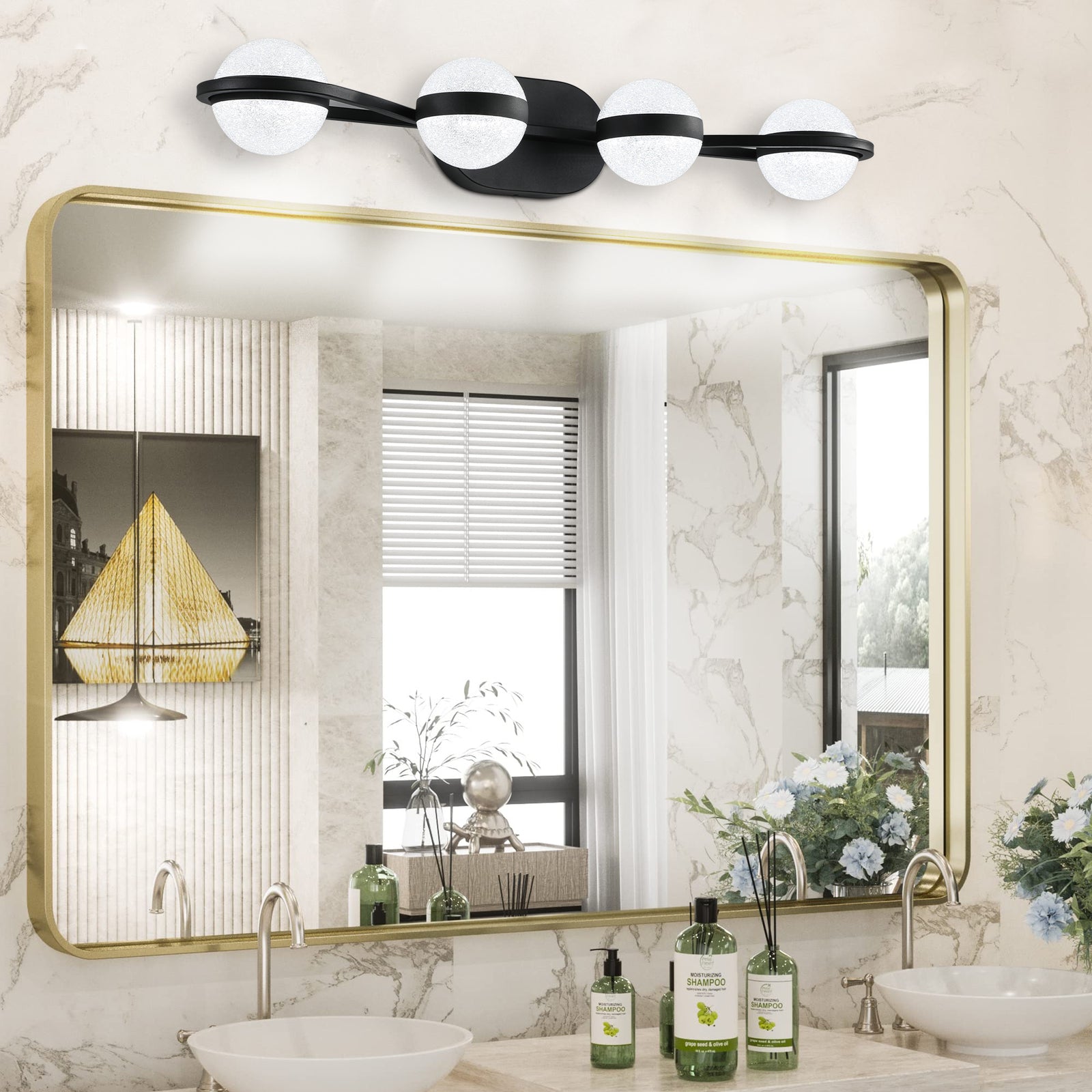 Modern 4-Light Black Bathroom Vanity Lighting