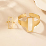 Load image into Gallery viewer, Adjustable Geometric Rectangle Bracelet and Ring Set