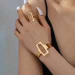 Load image into Gallery viewer, Adjustable Geometric Rectangle Bracelet and Ring Set