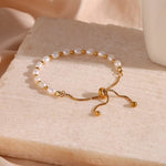 Load image into Gallery viewer, Adjustable Gold Accented Pearl Bracelet