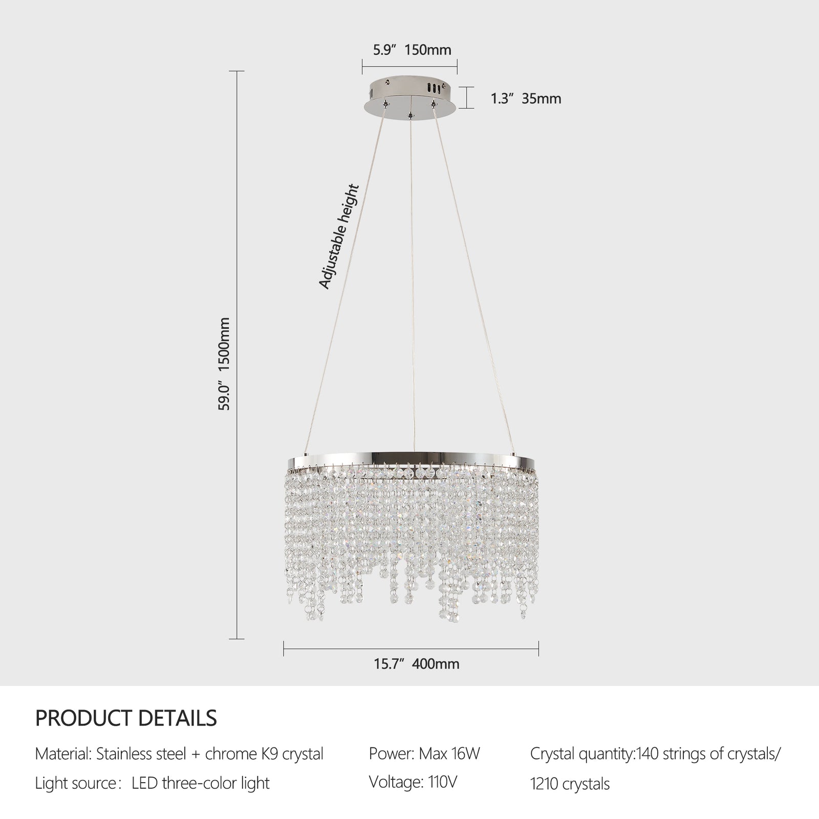 AESTIN'S DECOR Ceiling Light 15.7-Inch Luxury Modern Crystal Pendant Light Chandelier