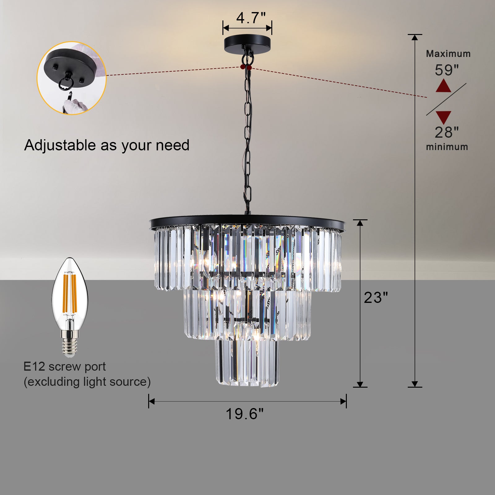AESTIN'S DECOR Ceiling Light Black Circle Frame Luxury Crystal Chandelier