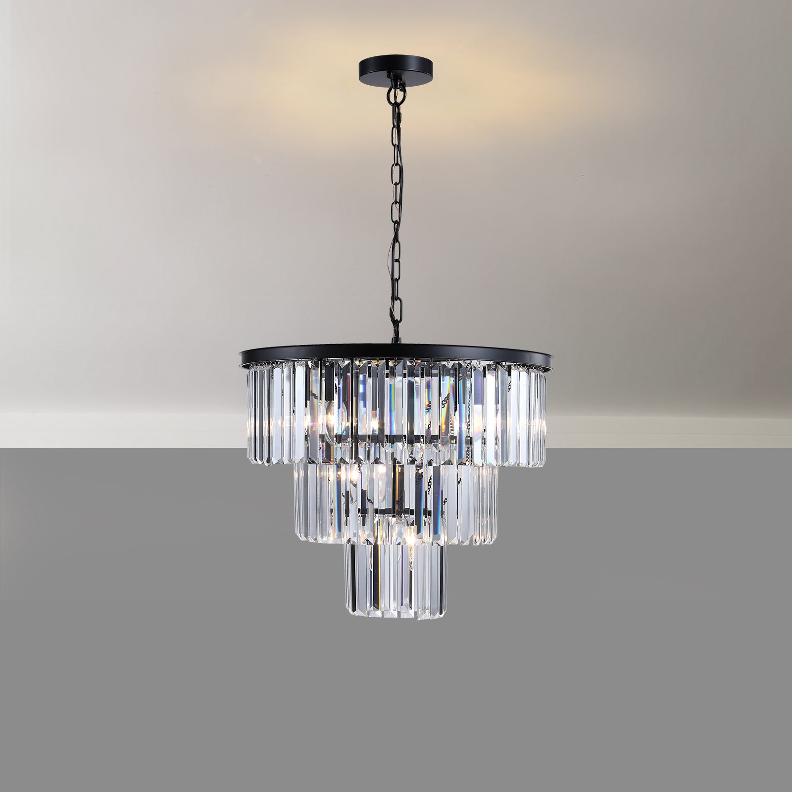 AESTIN'S DECOR Ceiling Light Black Circle Frame Luxury Crystal Chandelier
