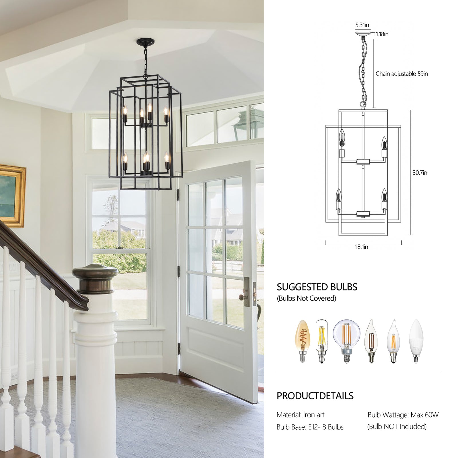 AESTIN'S DECOR Ceiling Light Industrial Tiered 8-Light Farmhouse Lantern Chandelier