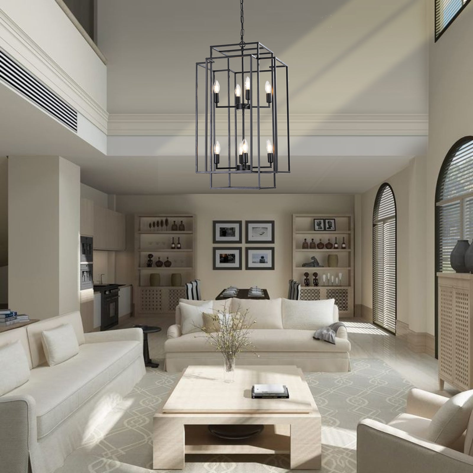 AESTIN'S DECOR Ceiling Light Industrial Tiered 8-Light Farmhouse Lantern Chandelier