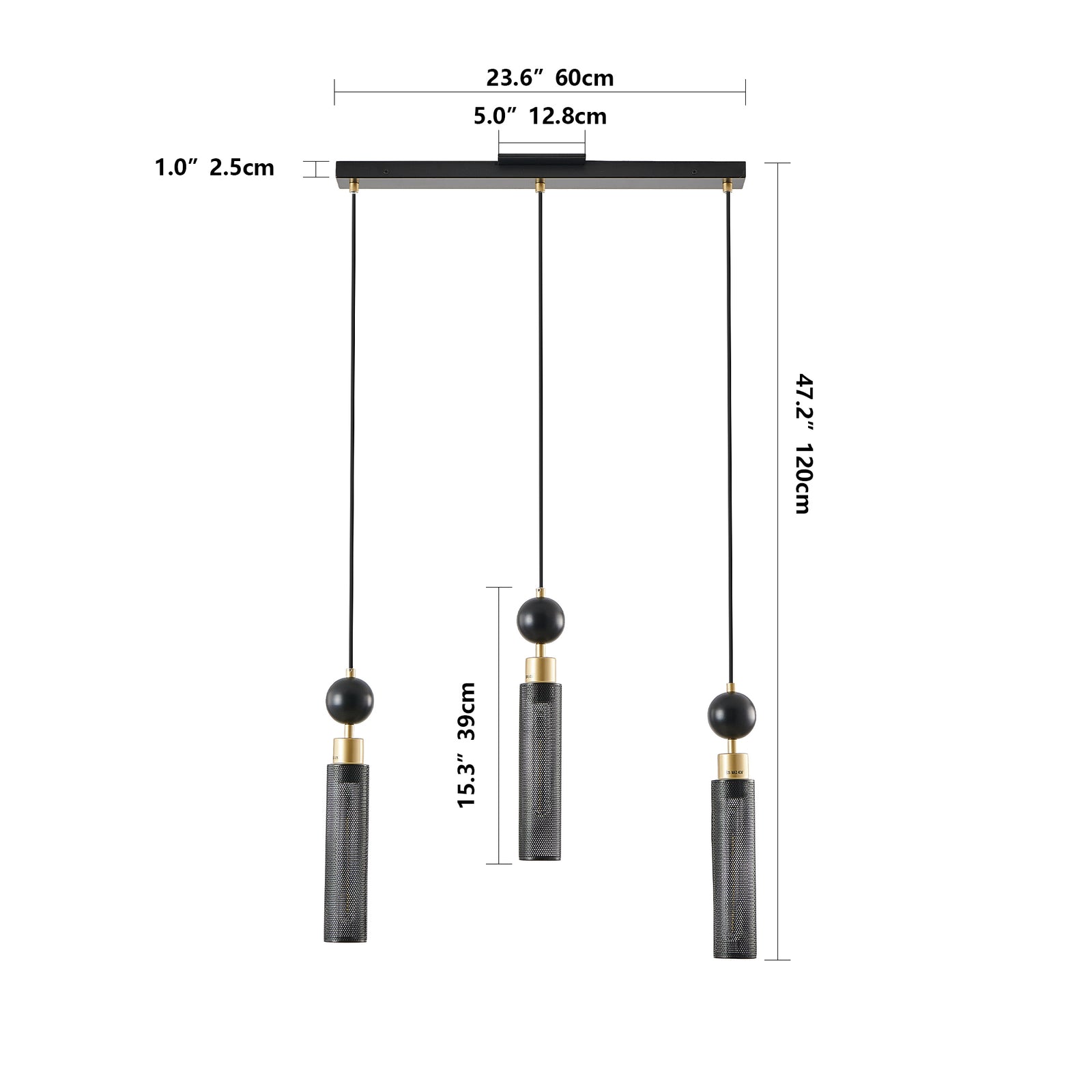 AESTIN'S DECOR Ceiling Light Modern Black & Gold Adjustable 3-Light Pendant Chandelier