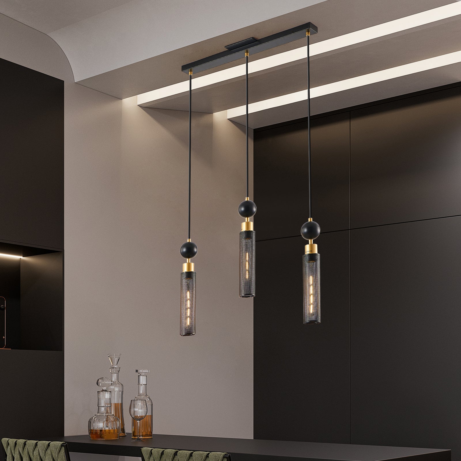 AESTIN'S DECOR Ceiling Light Modern Black & Gold Adjustable 3-Light Pendant Chandelier