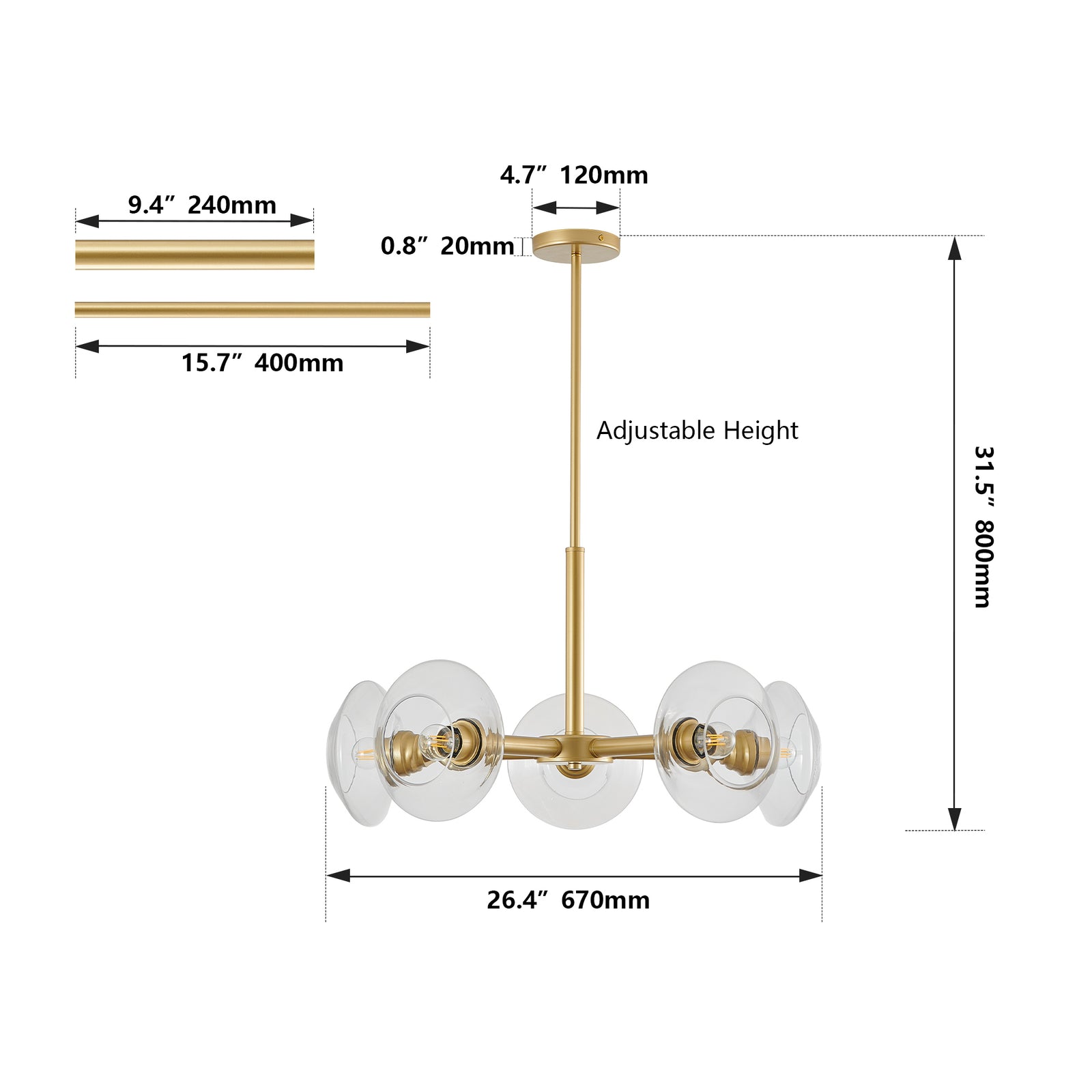 AESTIN'S DECOR Ceiling Light Modern Gold 5-Light Sputnik Chandelier