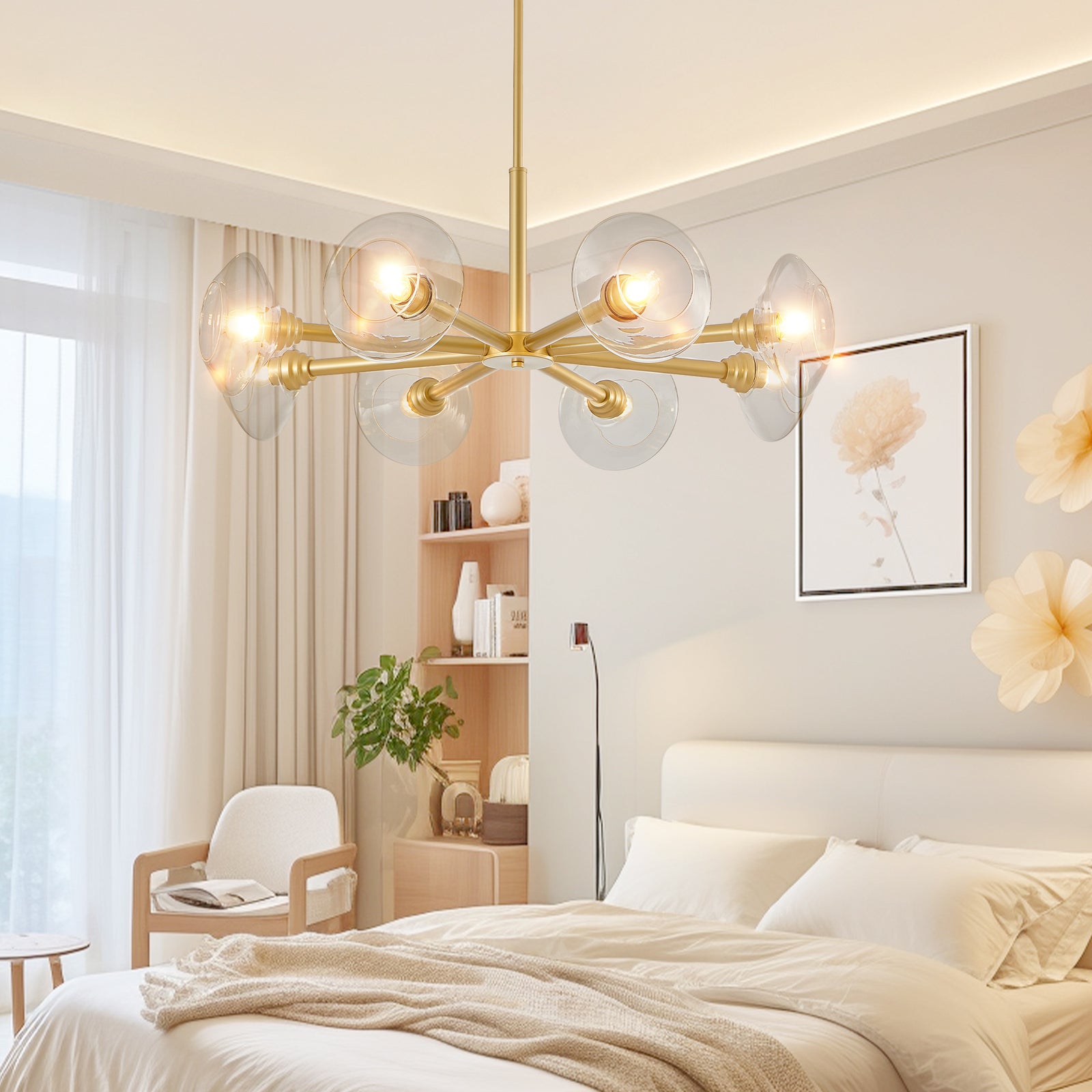 AESTIN'S DECOR Ceiling Light Modern Gold 8-Light Sputnik Chandelier with Clear Glass Shades