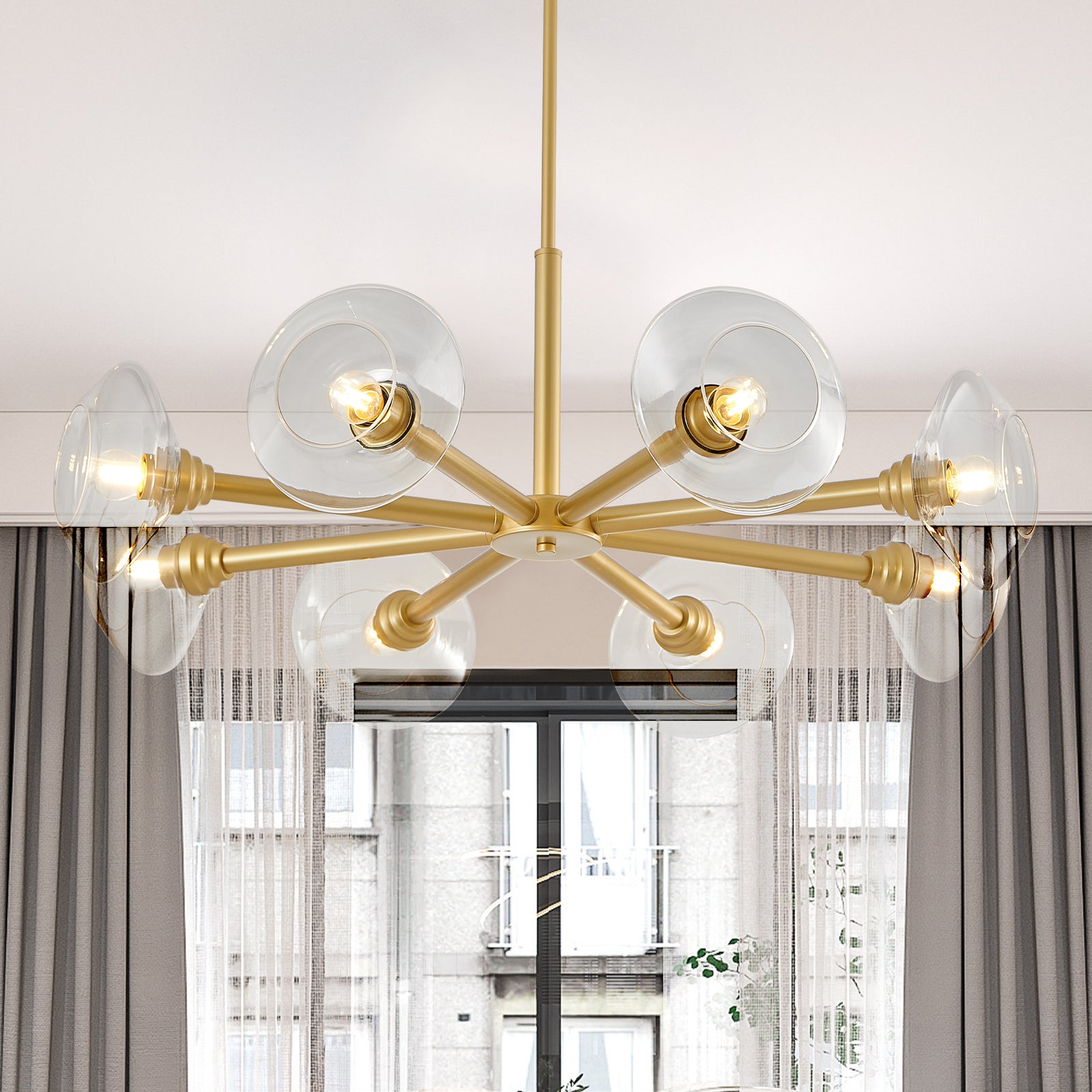 AESTIN'S DECOR Ceiling Light Modern Gold 8-Light Sputnik Chandelier with Clear Glass Shades