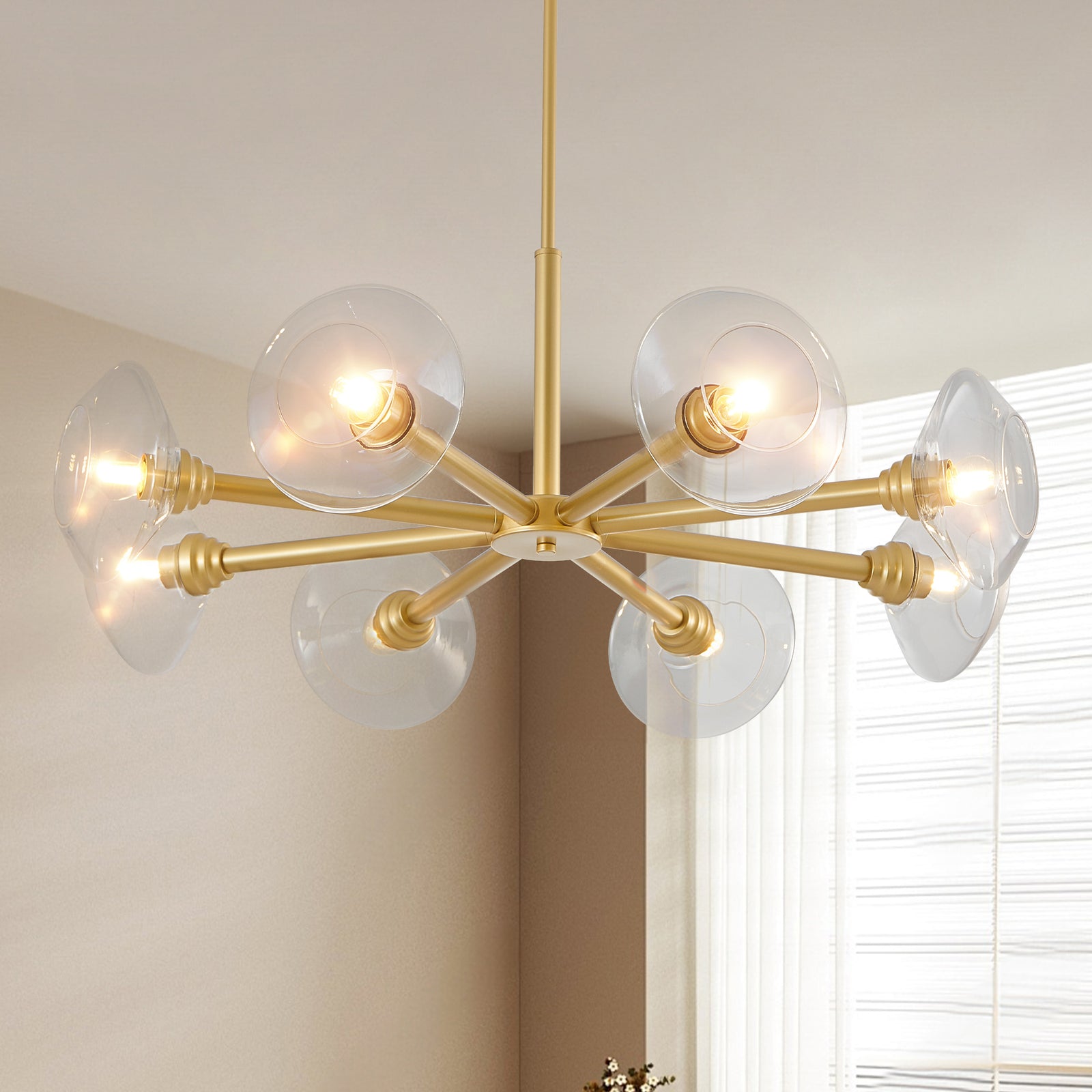 AESTIN'S DECOR Ceiling Light Modern Gold 8-Light Sputnik Chandelier with Clear Glass Shades