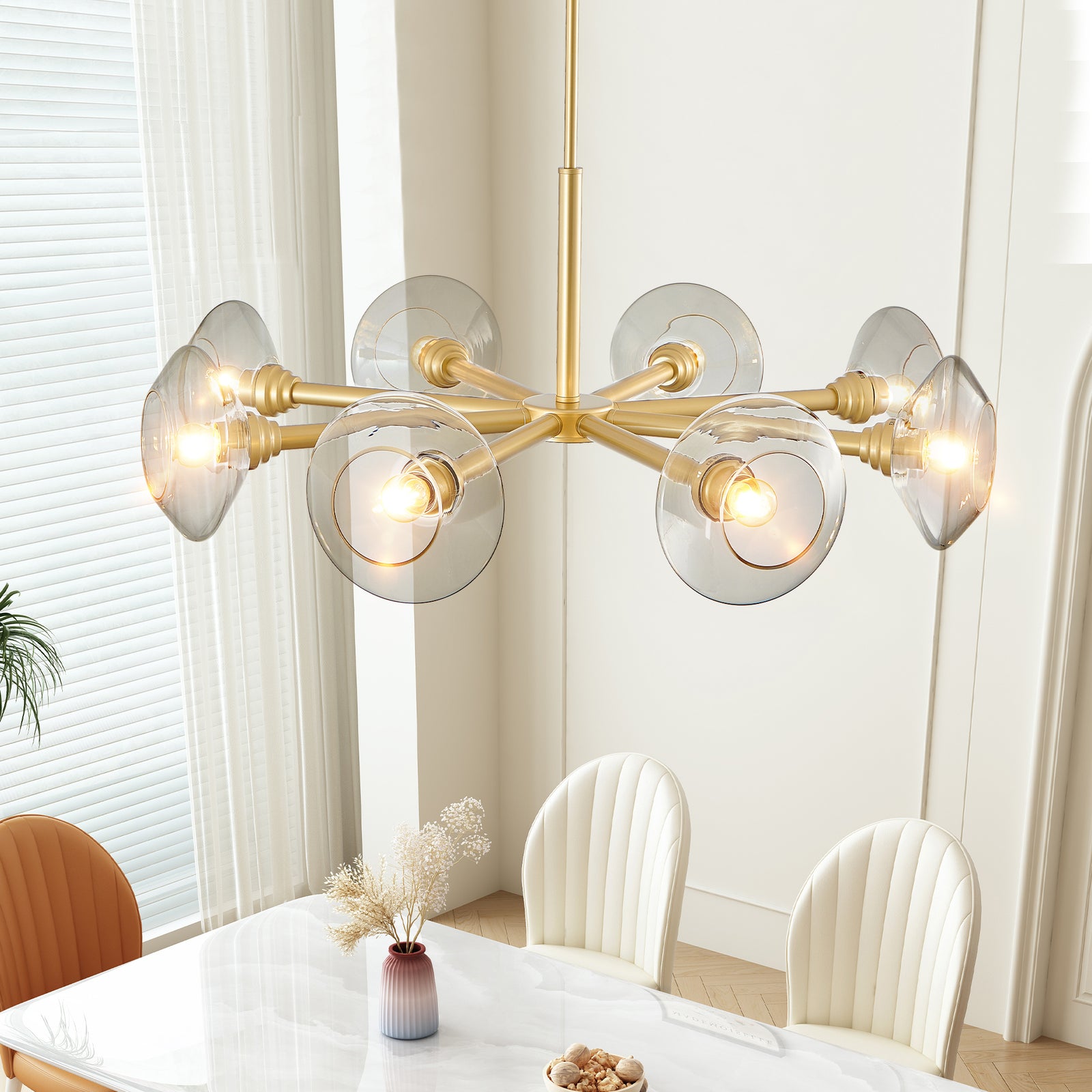 AESTIN'S DECOR Ceiling Light Modern Gold 8-Light Sputnik Chandelier with Clear Glass Shades