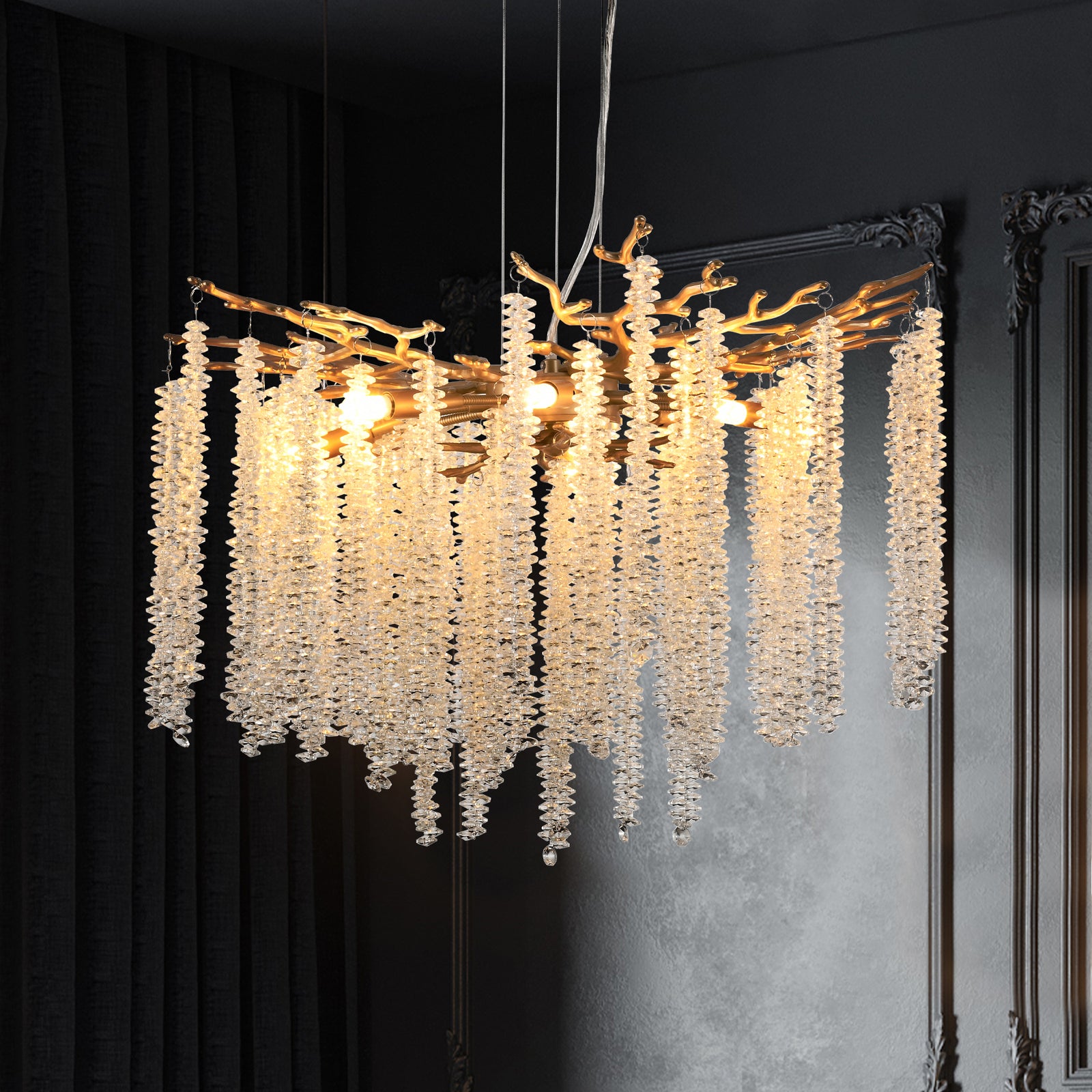 AESTIN'S DECOR Ceiling Light Modern Golden Pendant Light with Cascading Crystal Strands