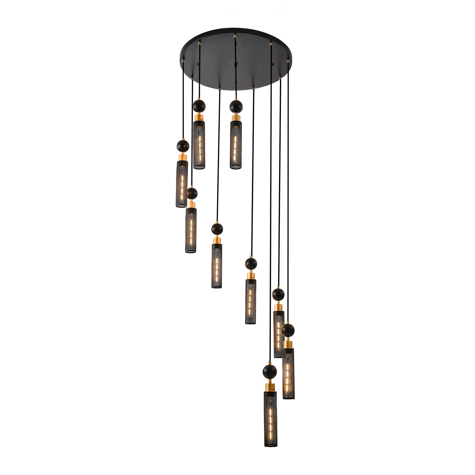 AESTIN'S DECOR Ceiling Light Modern Industrial 9-Light Pendant Chandelier in Black and Gold
