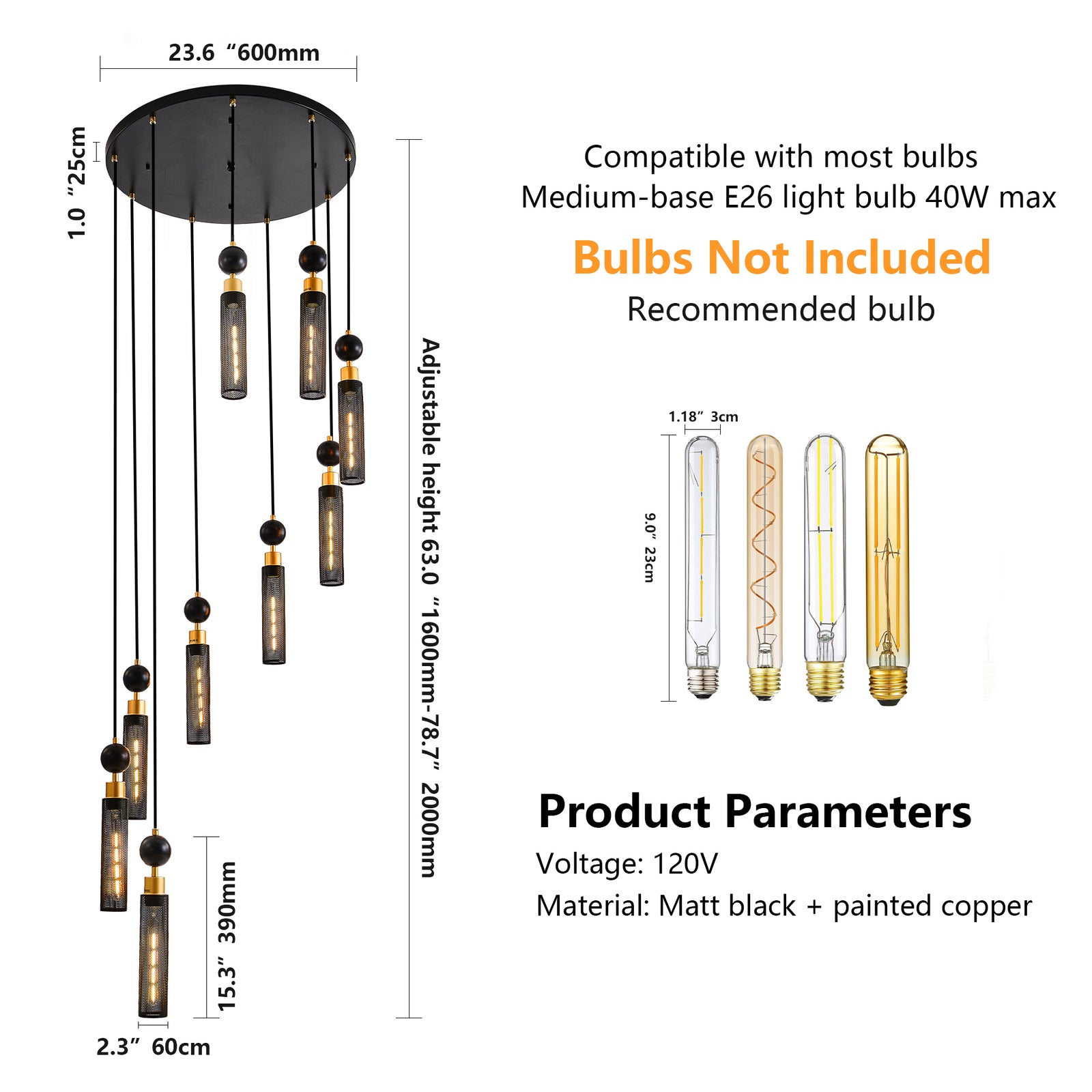 AESTIN'S DECOR Ceiling Light Modern Industrial 9-Light Pendant Chandelier in Black and Gold