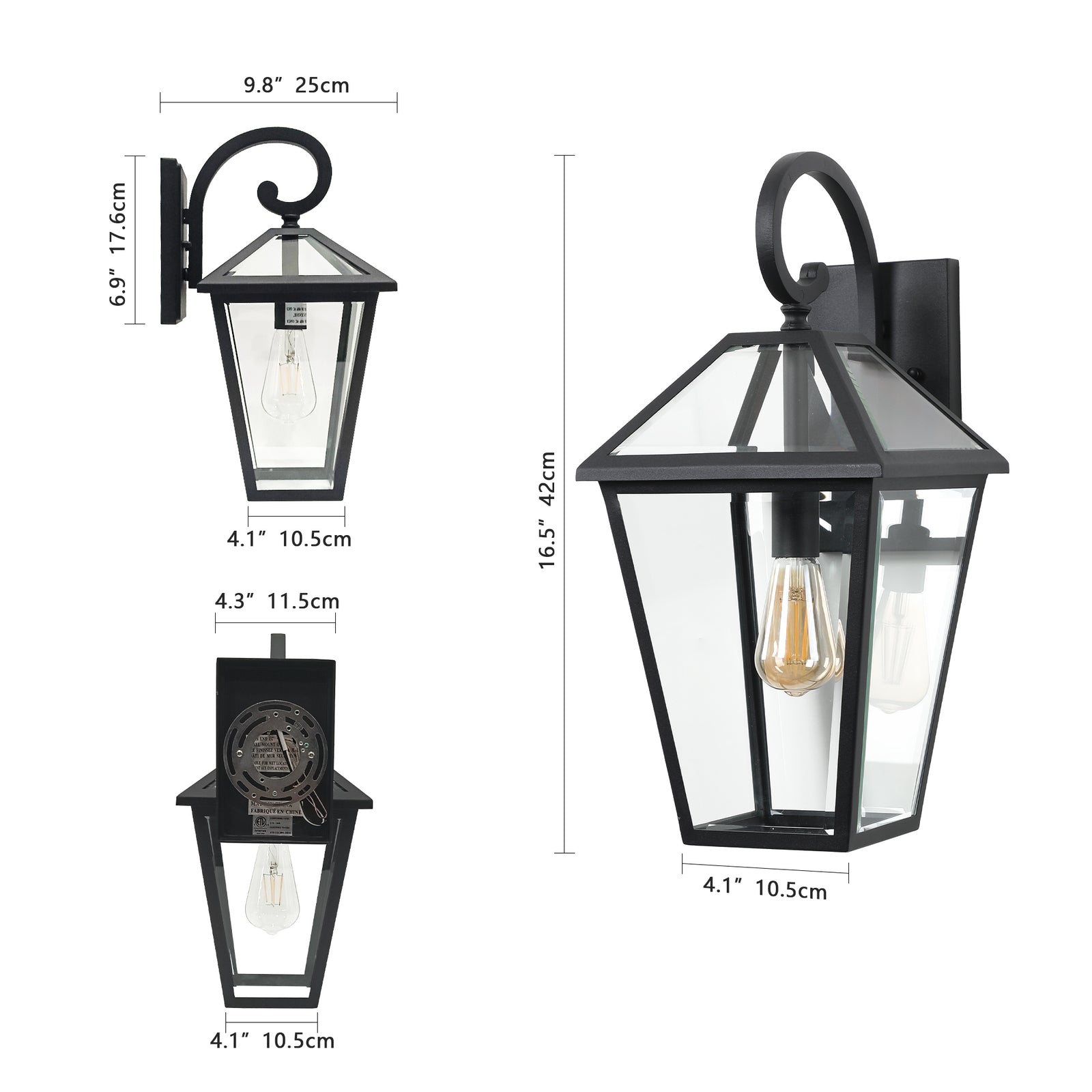 AESTIN'S DECOR Outdoor Light 2-Pack Outdoor Wall Lanterns in Black Finish