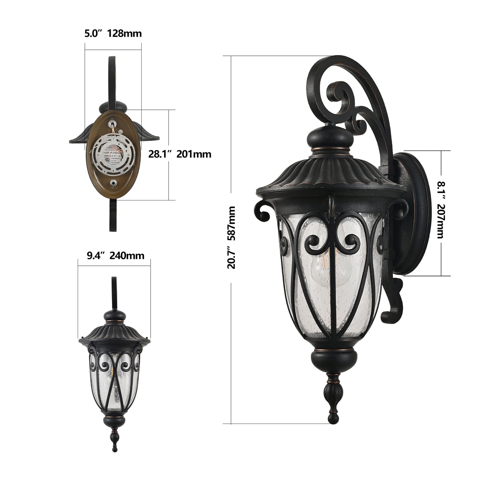 AESTIN'S DECOR Outdoor Light Black Vintage Classic Outdoor Wall Lantern