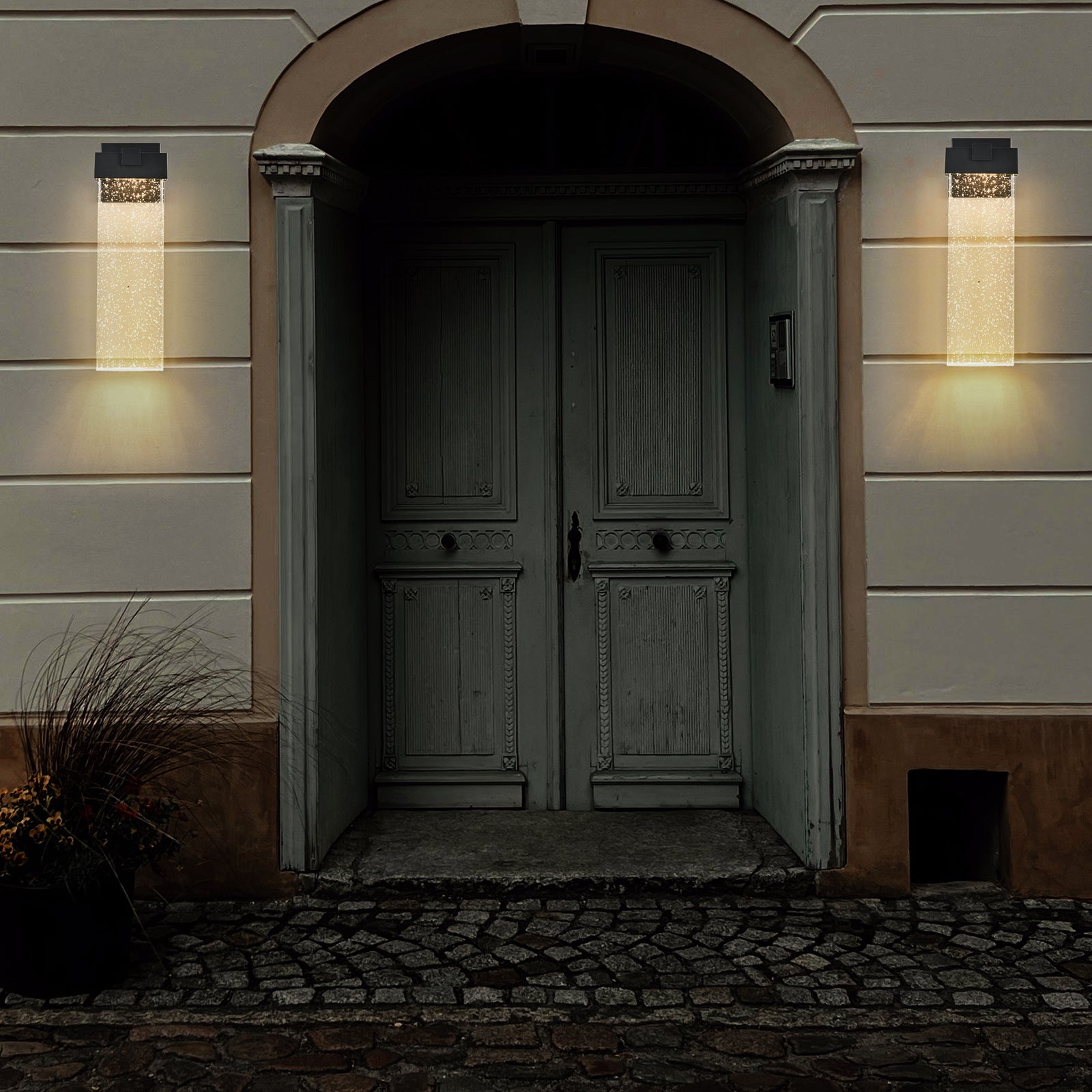 AESTIN'S DECOR Outdoor Light Modern Outdoor Wall Sconce with Bubble Crystal in Black Finish