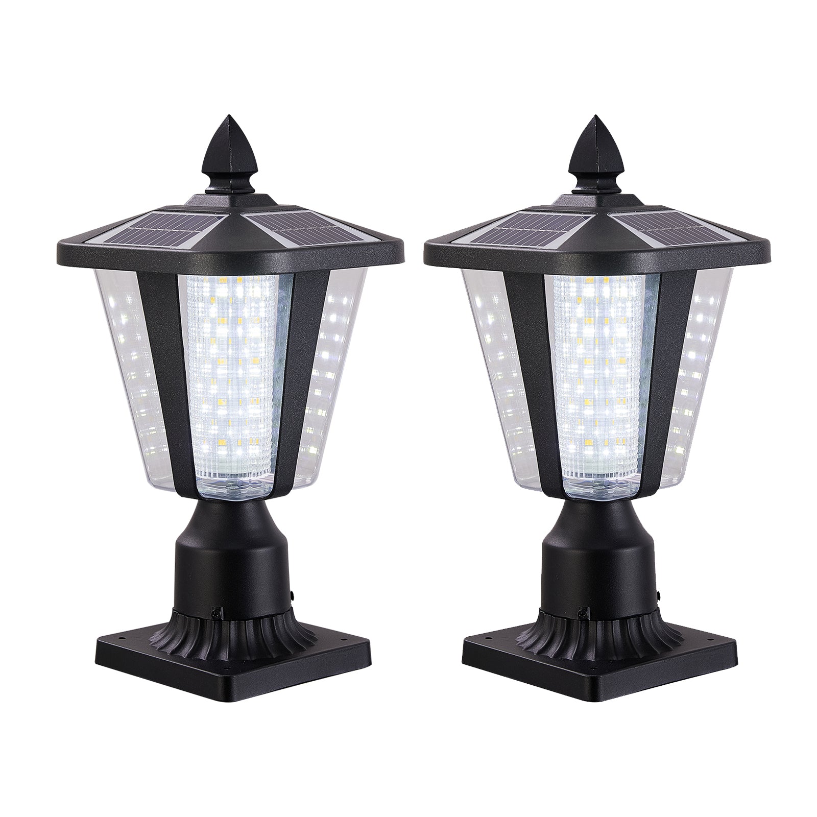 AESTIN'S DECOR Outdoor Light Solar Column Headlight Pair with Dimmable LED