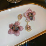 Load image into Gallery viewer, Asymmetrical Oriental Hibiscus Crystal Earrings